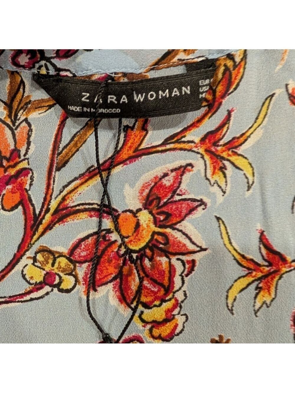 Zara Floral Blouse Kimono Sleeves Light Blue Medium - Picture 7 of 7